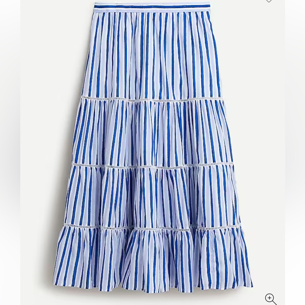 J. Crew Blue & White Vertical-Striped Tiered Midi Skirt